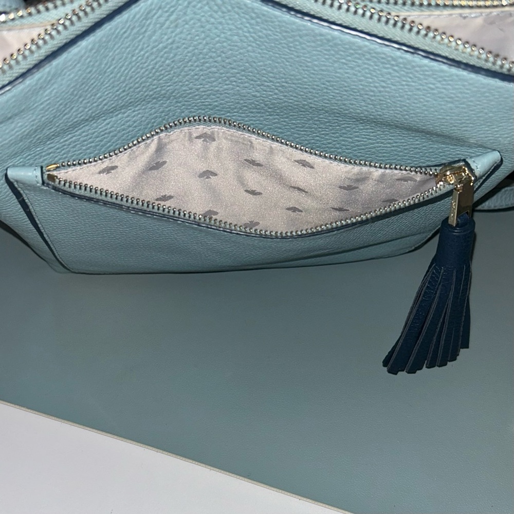 Kate Spade “On Purpose” Zip Top Pebbled Blue Leather Crossbody Bag - Picture 7 of 10